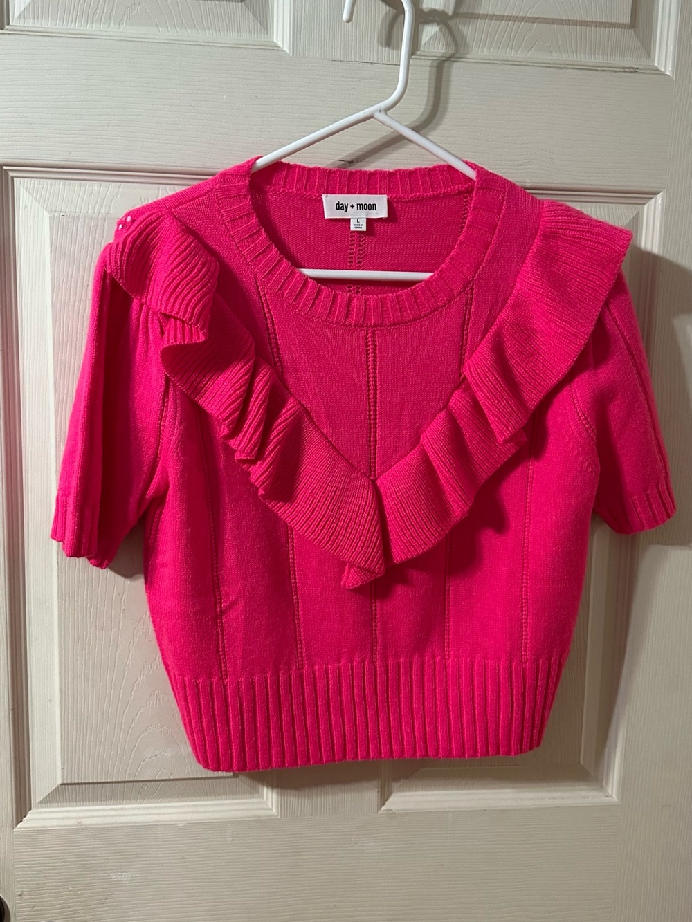 day + moon Hot Pink Ruffle Knit Short-Sleeve Top